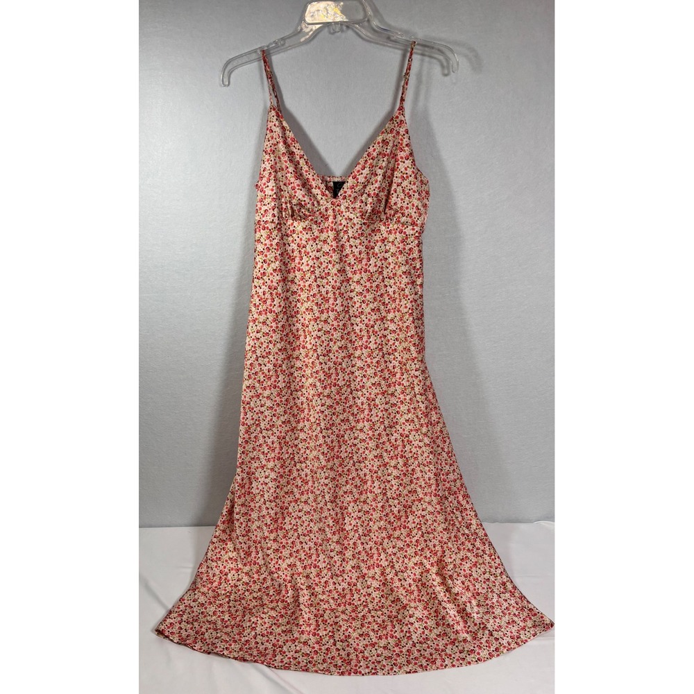 Oak & Trellis Floral Midi Slip Dress V-Neck Pink Red Satin Feel Size L 21WH-EYTW